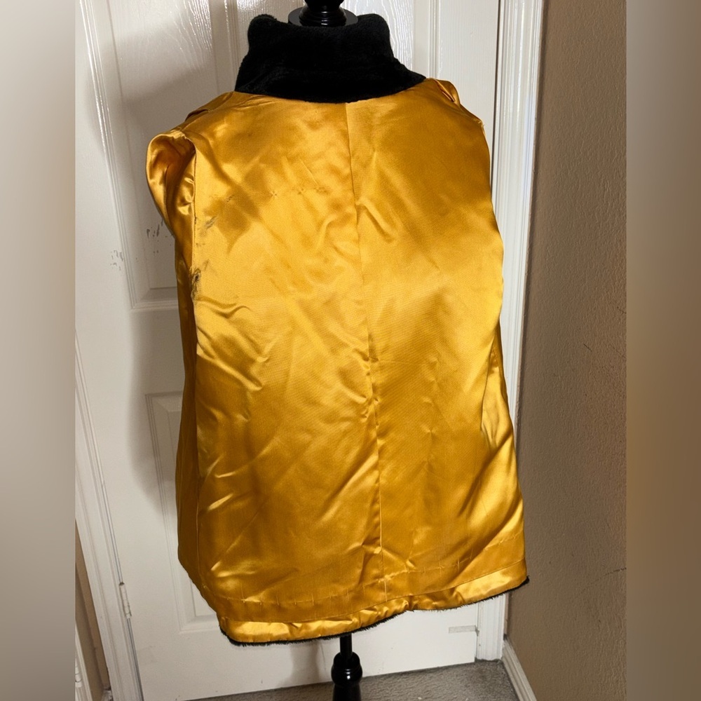 VTG MID CENTURY BLACK FAUX FUR PEA COAT GOLD BUTTONS MID LENGTH TIMELESS MEDIUM​ - Picture 8 of 11